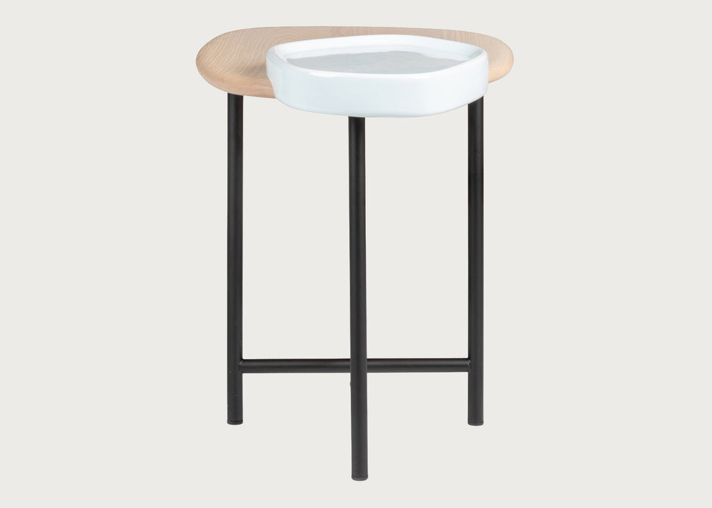 Lewa Side Table Natural Ash Top White Ceramic Holder