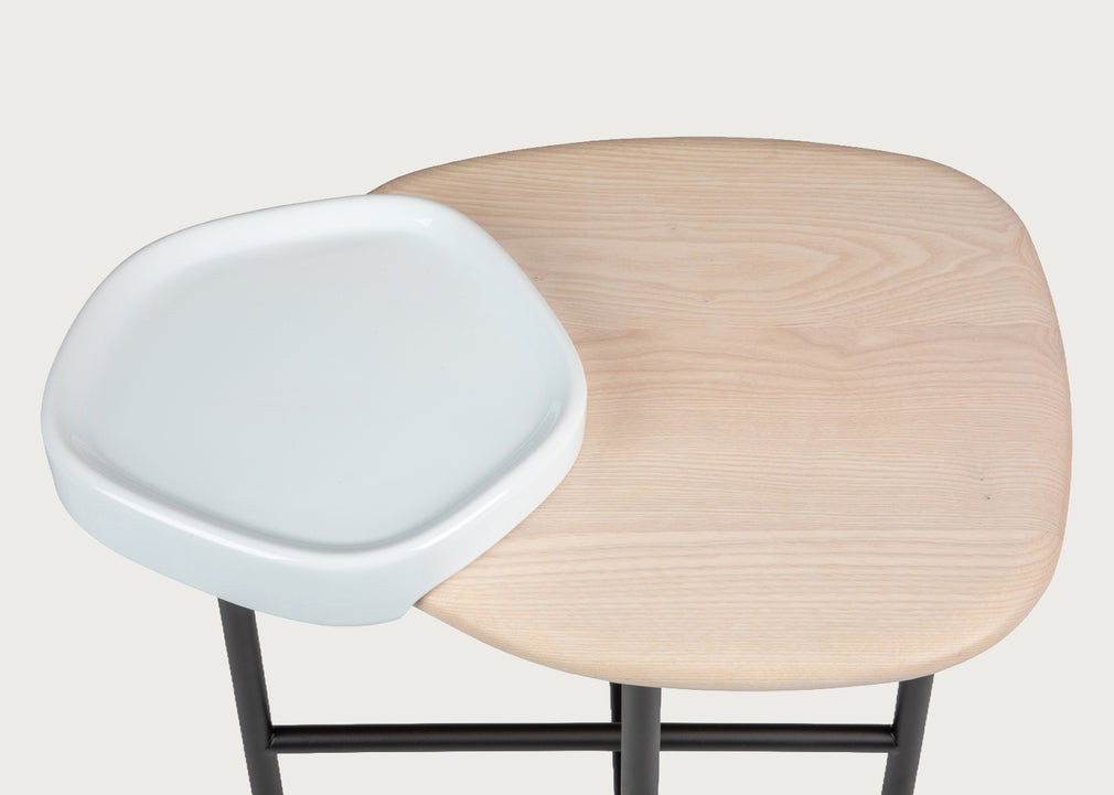Lewa Side Table Natural Ash Top White Ceramic Holder