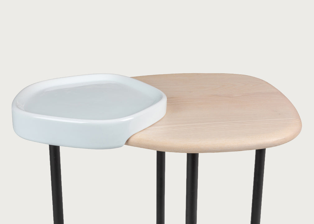 Lewa Side Table Natural Ash Top White Ceramic Holder