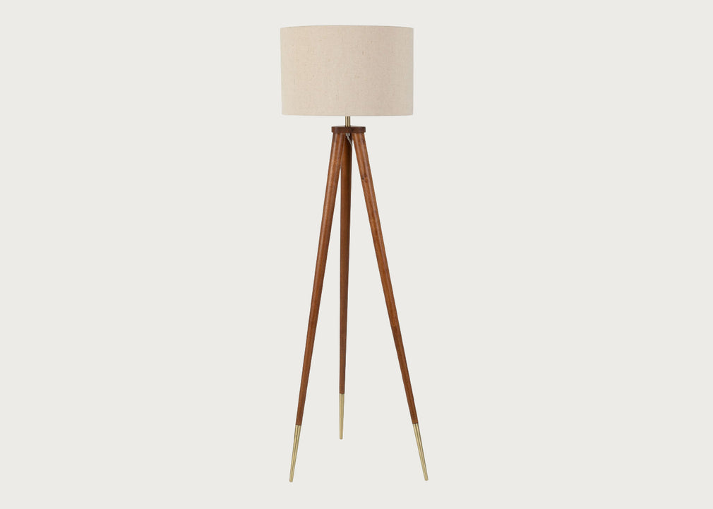 Hawkins Wooden Tripod Floor Lamp with Shade Walnut Finish