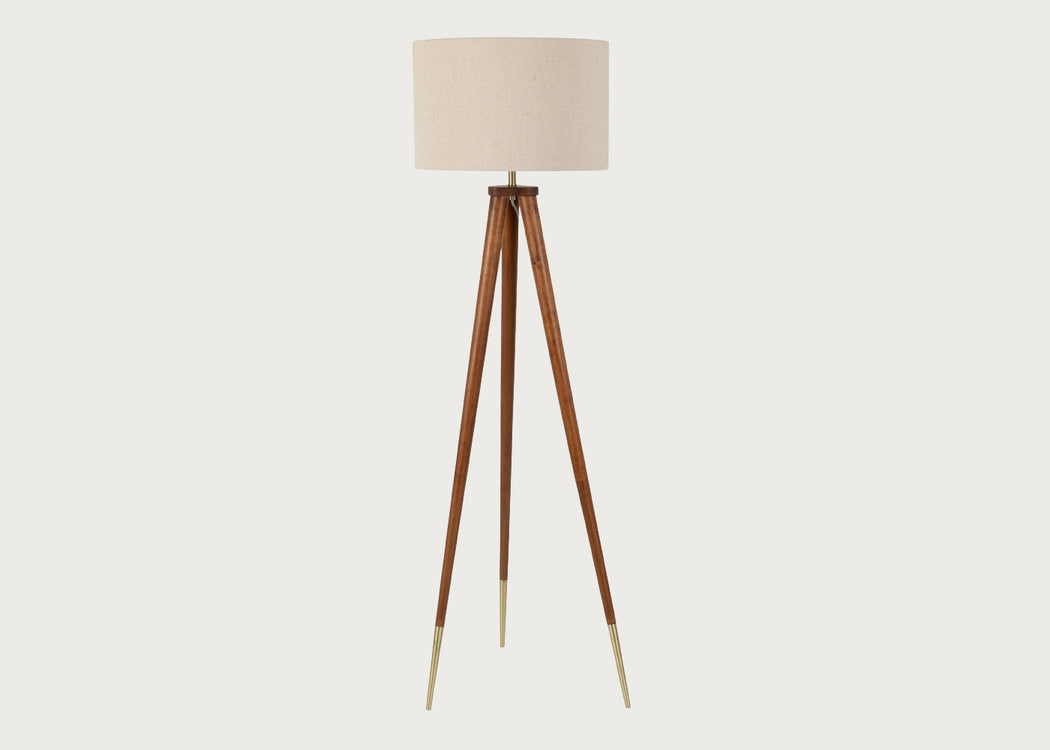 Hawkins Wooden Tripod Floor Lamp with Shade Walnut Finish