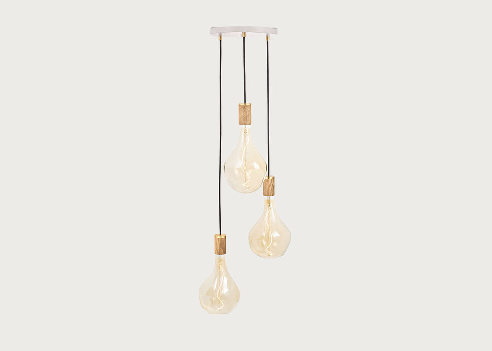 Small White Canopy With 3 Pendants and 3 Voronoi II Bulbs