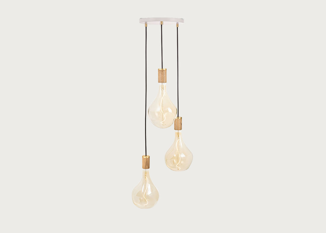 Small White Canopy With 3 Pendants and 3 Voronoi II Bulbs