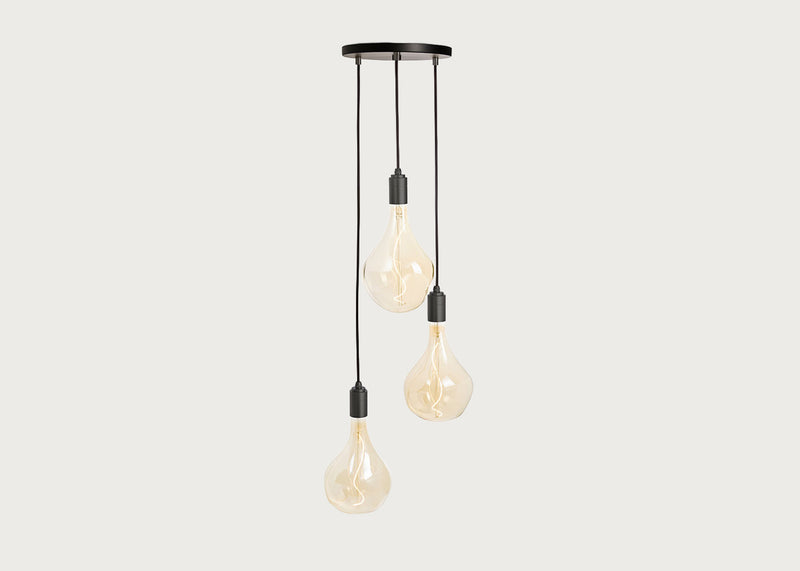 Small Black Canopy With 3 Pendants and 3 Voronoi II Bulbs