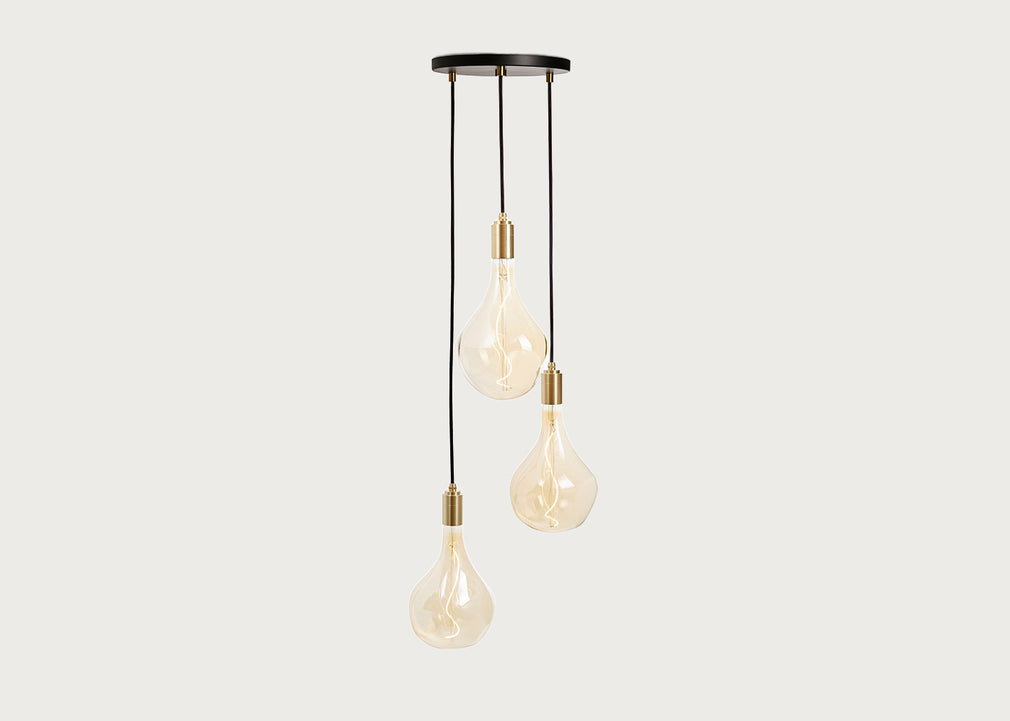 Small Black Canopy With 3 Pendants and 3 Voronoi II Bulbs