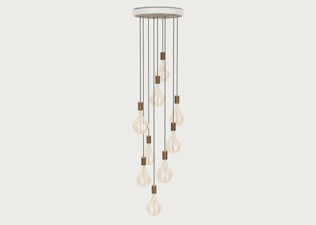Large White Canopy With 9 Pendants and 9 Voronoi II Bulbs