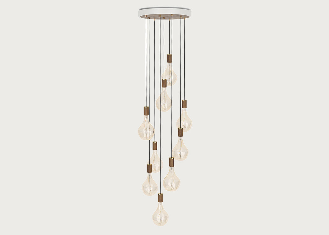 Large White Canopy With 9 Pendants and 9 Voronoi II Bulbs