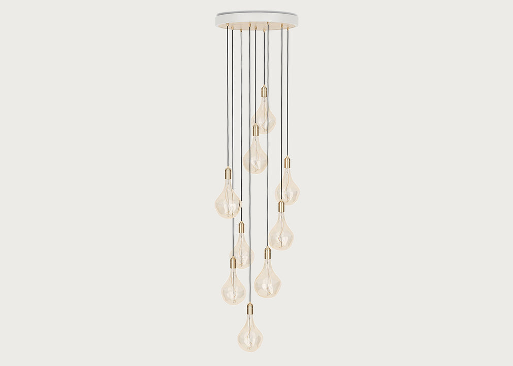 Large White Canopy With 9 Pendants and 9 Voronoi II Bulbs