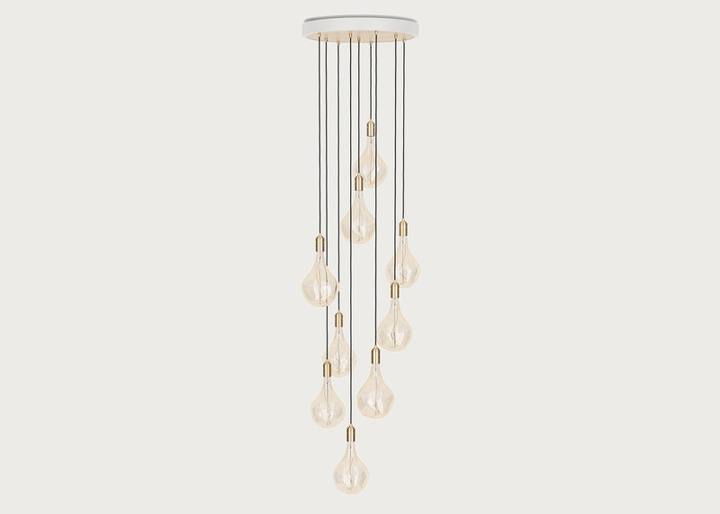 Large White Canopy With 9 Pendants and 9 Voronoi II Bulbs