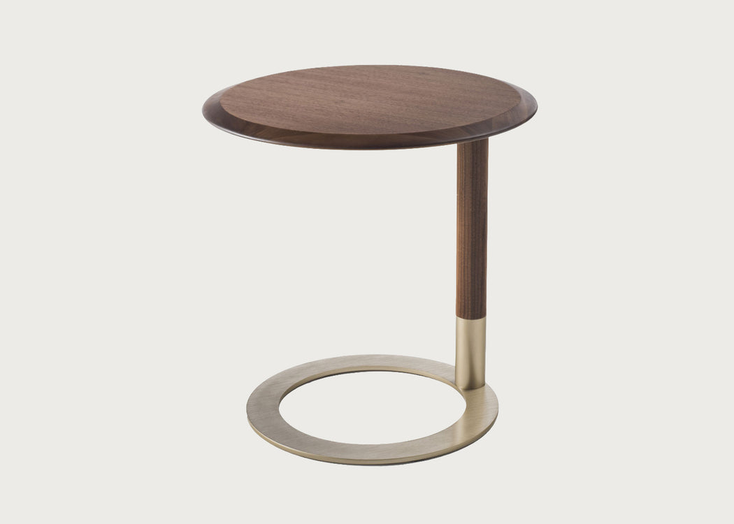Jok Side Table Round Walnut Top Brass Base