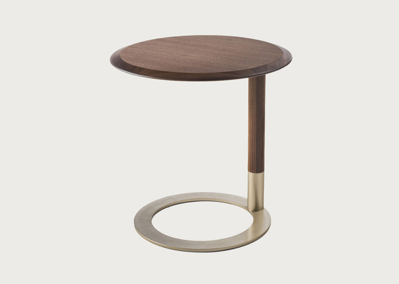 Jok Side Table Round Walnut Top Brass Base
