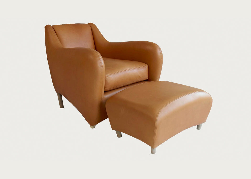 Balzac Chair & Footstool Utah Russet Leather Natural Filling