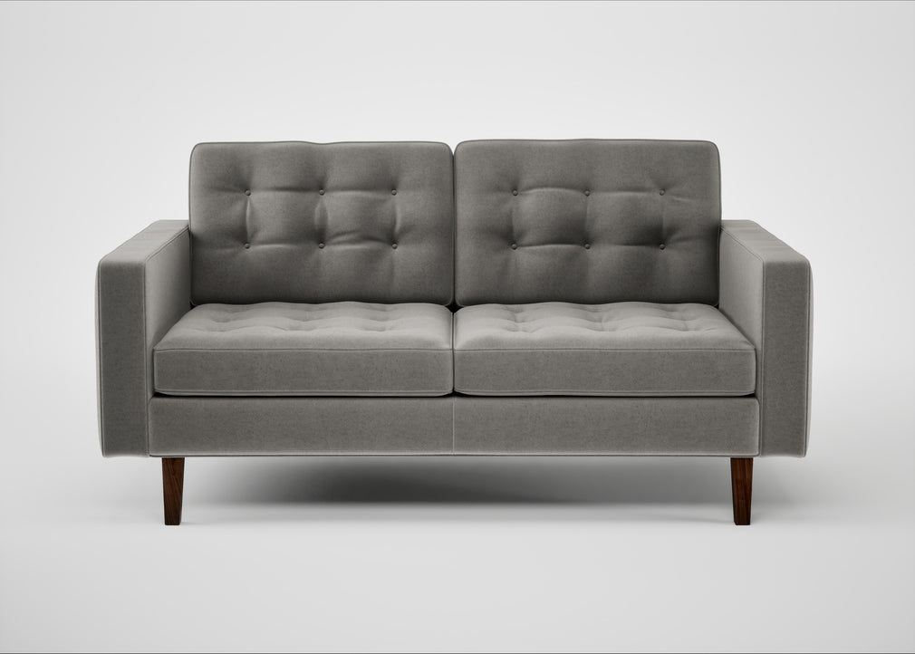 Hepburn 2 Seater Sofa Nobilis Velvet Dolphin / Walnut