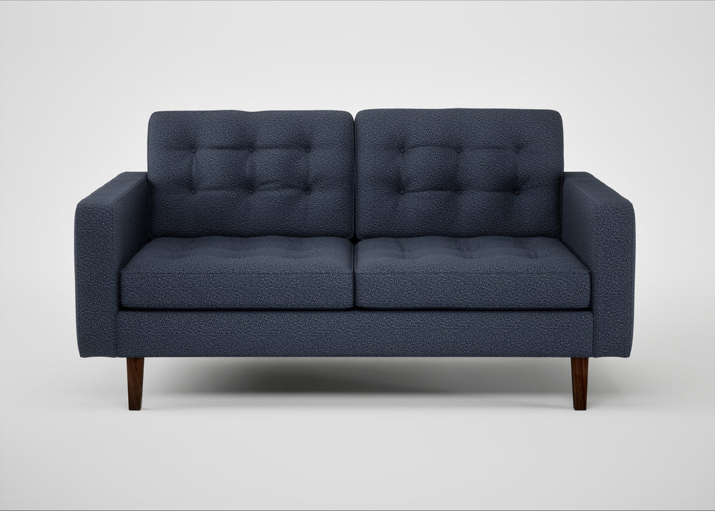 Hepburn 2 Seater Sofa Loop Boucle Navy / Walnut
