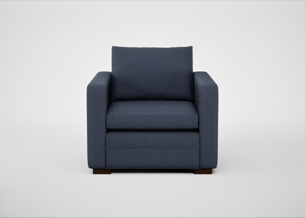 Palermo Armchair Loop Boucle Navy / Walnut and Brass