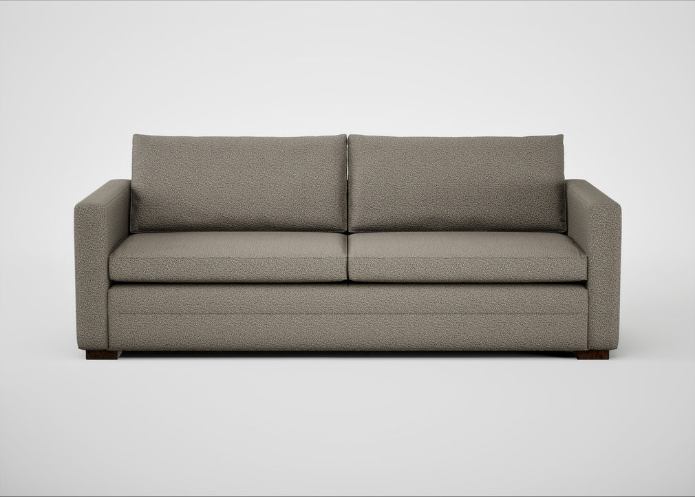 Palermo 4 Seater Sofa Loop Boucle Taupe / Walnut and Brass