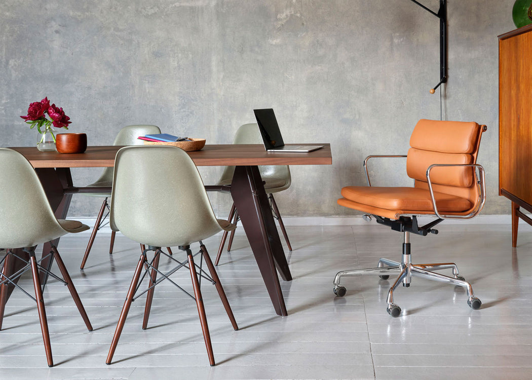 Eames EA208 Soft Pad Chair Leather Premium Jade Deep Black Base New Height