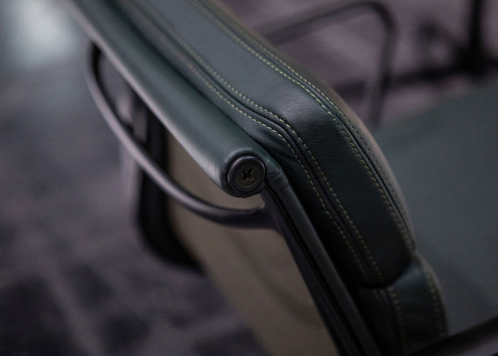 Eames EA208 Soft Pad Chair Leather Premium Jade Deep Black Base New Height