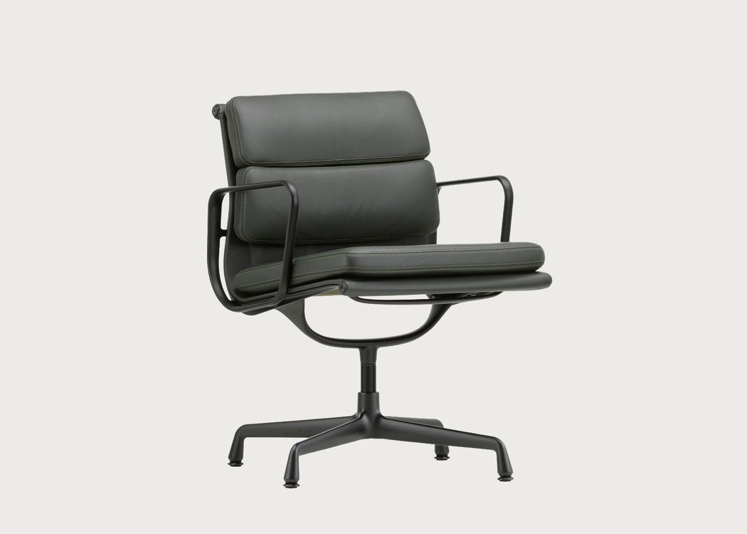Eames EA208 Soft Pad Chair Leather Premium Jade Deep Black Base New Height