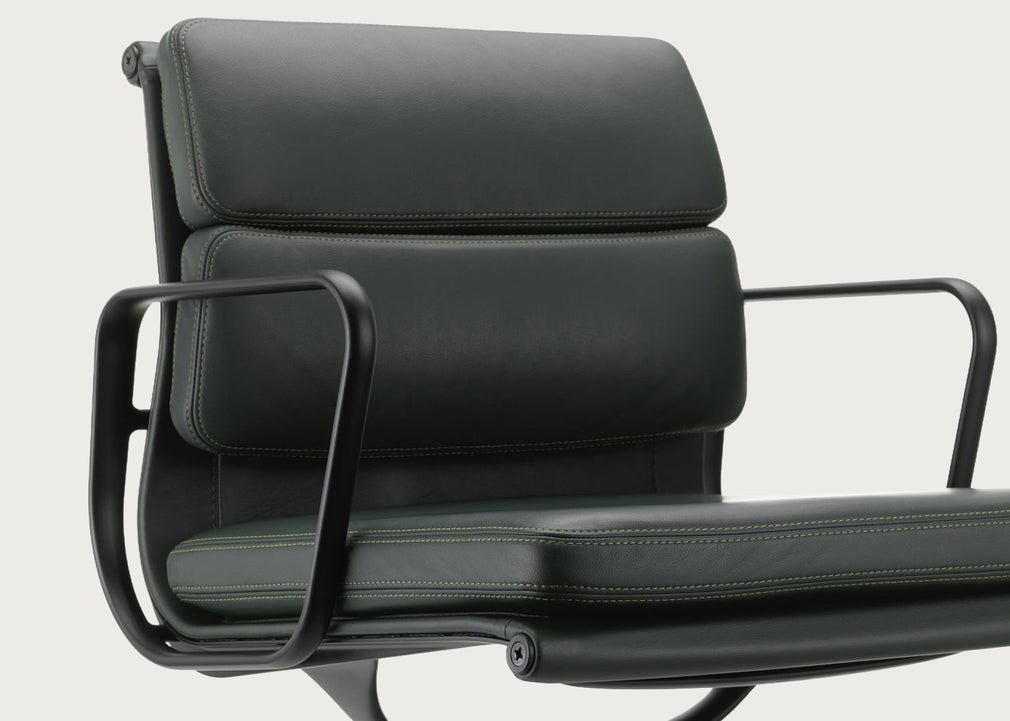 Eames EA208 Soft Pad Chair Leather Premium Jade Deep Black Base New Height