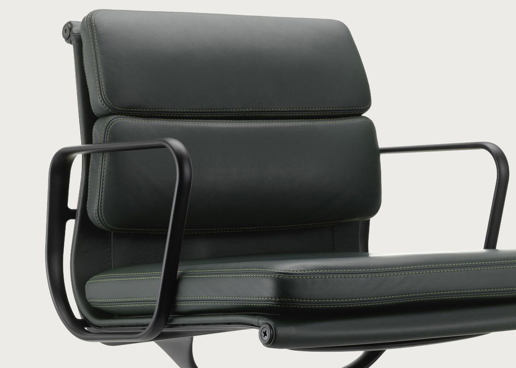 Eames EA208 Soft Pad Chair Leather Premium Jade Deep Black Base New Height