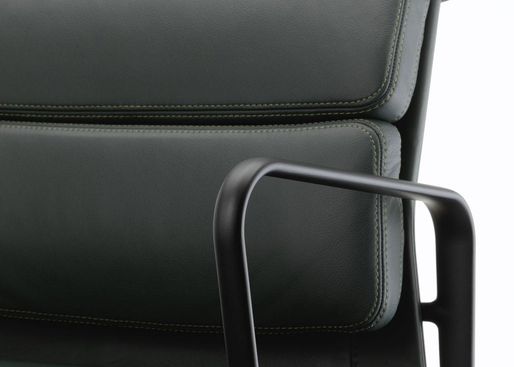 Eames EA208 Soft Pad Chair Leather Premium Jade Deep Black Base New Height