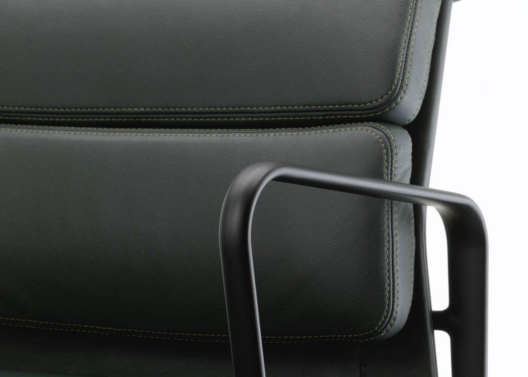 Eames EA208 Soft Pad Chair Leather Premium Jade Deep Black Base New Height