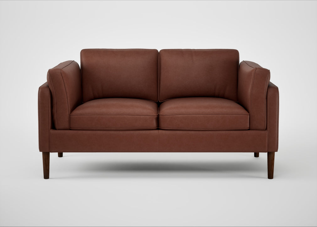 Sonno 2 Seater Sofa Leather Grain Dark Brown 068 / Walnut