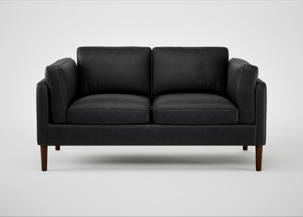 Sonno 2 Seater Sofa Leather Grain Graphite 063 / Walnut
