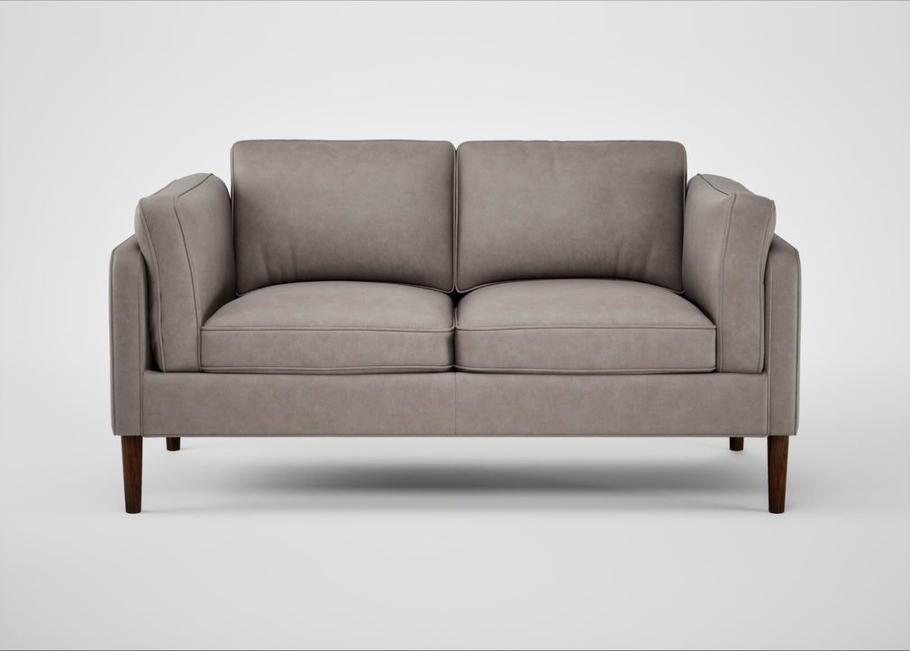 Sonno 2 Seater Sofa Leather Grain Light Grey 060 / Walnut