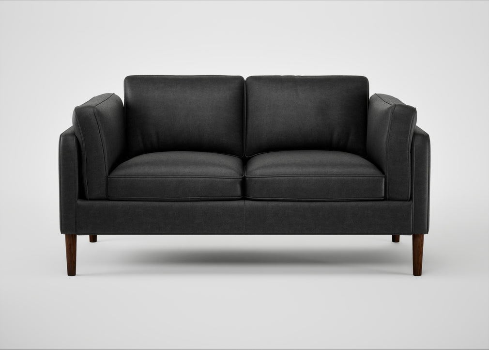 Sonno 2 Seater Sofa Linea Leather Black 622 / Walnut