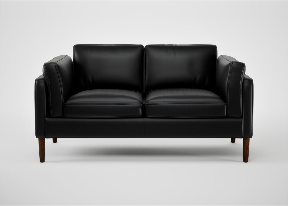 Sonno 2 Seater Sofa Leather Stonewash Black 263 / Walnut