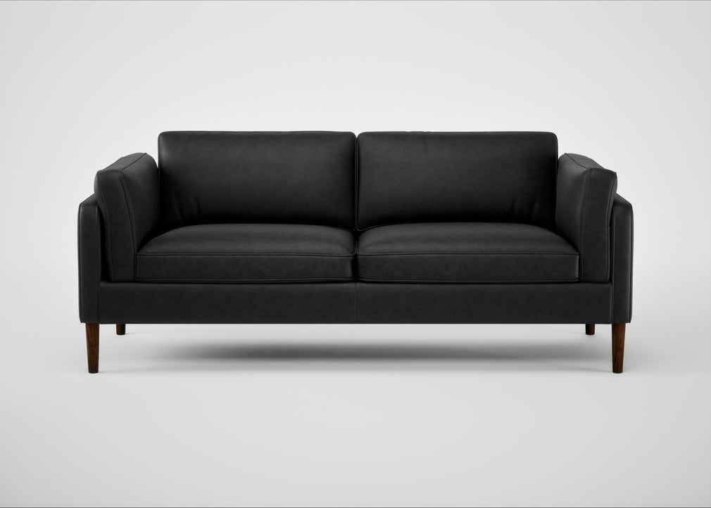 Sonno 3 Seater Sofa Leather Grain Graphite 063 / Walnut
