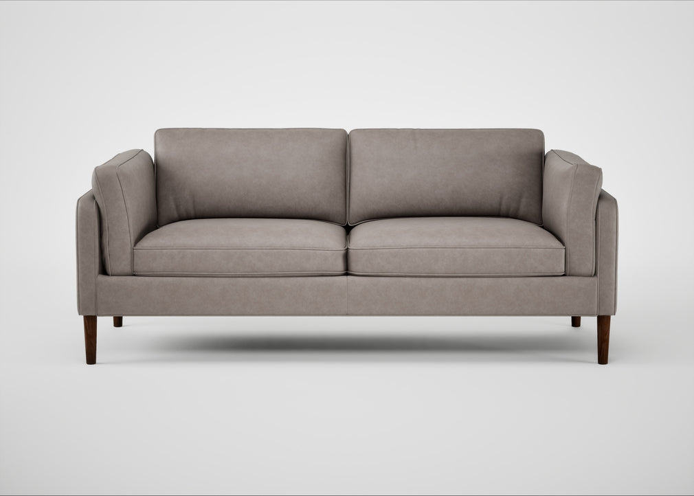 Sonno 3 Seater Sofa Leather Grain Light Grey 060 / Walnut
