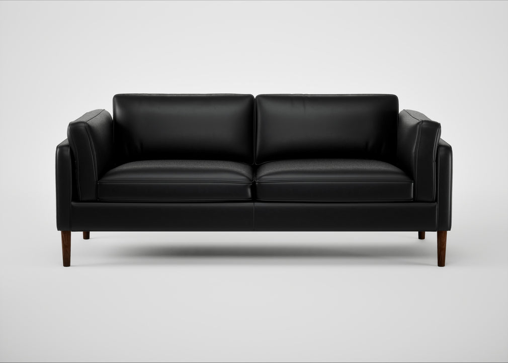 Sonno 3 Seater Sofa Leather Stonewash Black 263 / Walnut