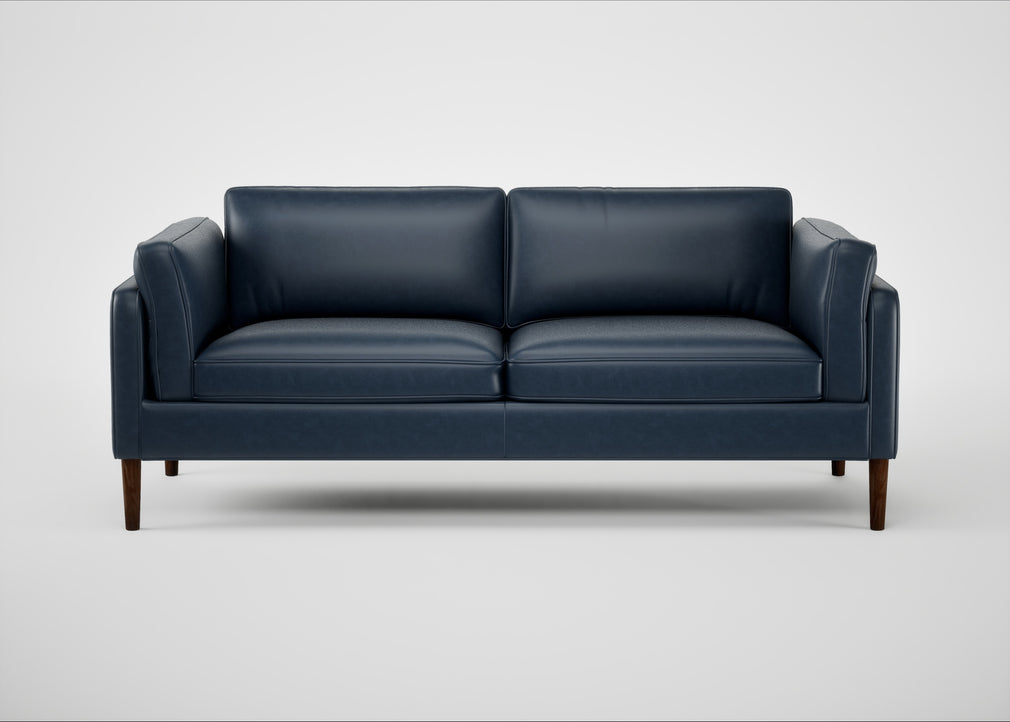 Sonno 3 Seater Sofa Leather Stonewash Navy Blue 279 / Walnut
