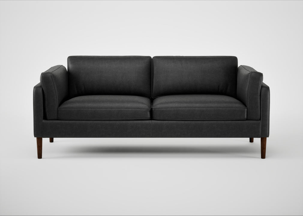 Sonno 3 Seater Sofa Linea Leather Black 622 / Walnut