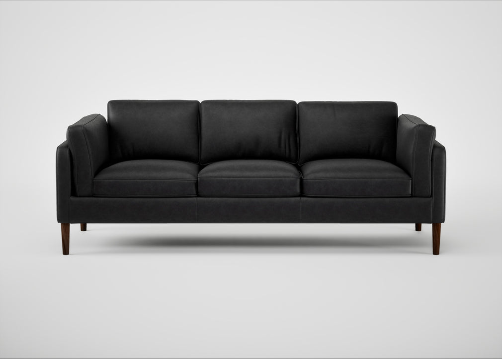 Sonno 4 Seater Sofa Leather Grain Graphite 063 / Walnut