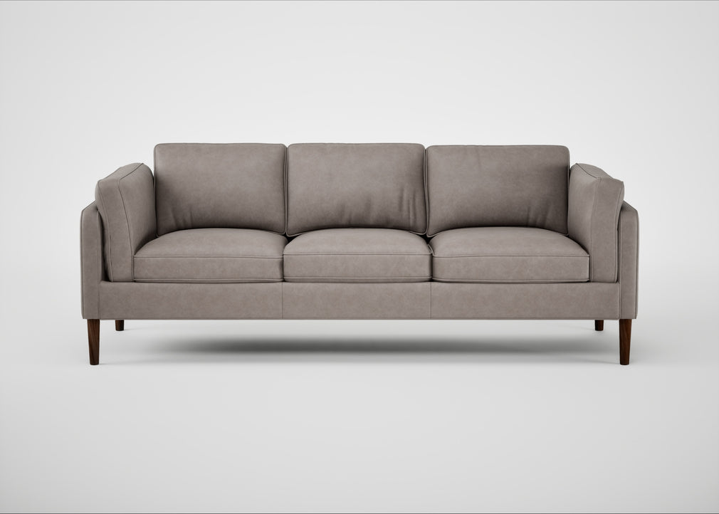 Sonno 4 Seater Sofa Leather Grain Light Grey 060 / Walnut