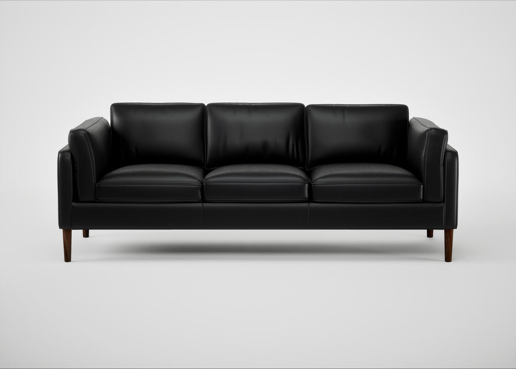 Sonno 4 Seater Sofa Leather Stonewash Black 263 / Walnut