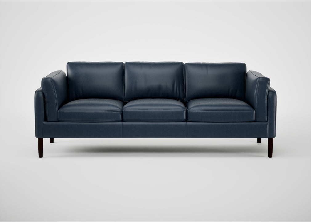 Sonno 4 Seater Sofa Leather Stonewash Navy Blue 279 / Wenge Black