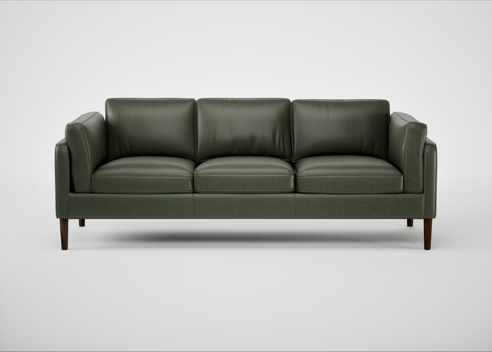Sonno 4 Seater Sofa Leather Stonewash Vintage Green 278 / Walnut
