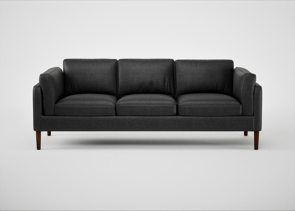 Sonno 4 Seater Sofa Linea Leather Black 622 / Walnut