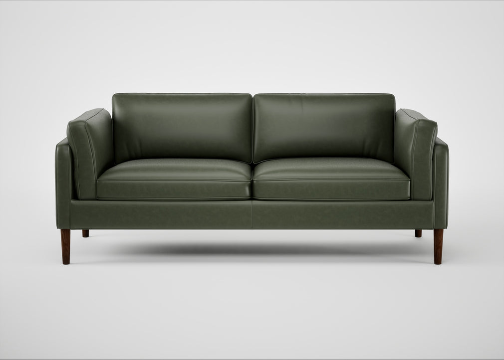 Sonno 3 Seater Sofa Leather Stonewash Vintage Green 278 / Walnut