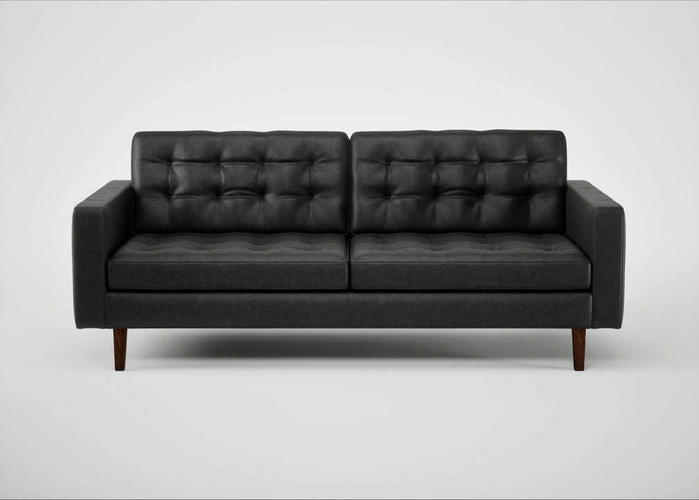 Hepburn 3 Seater Sofa Linea Leather Black 622 / Walnut