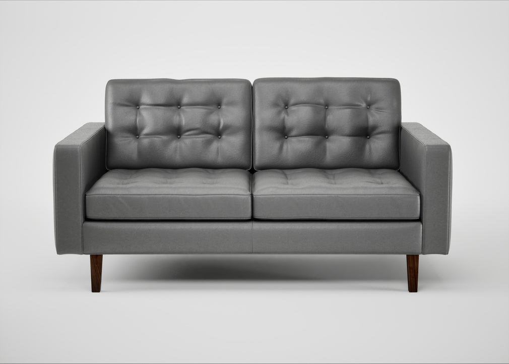 Hepburn 2 Seater Sofa Daino Leather Steel / Walnut