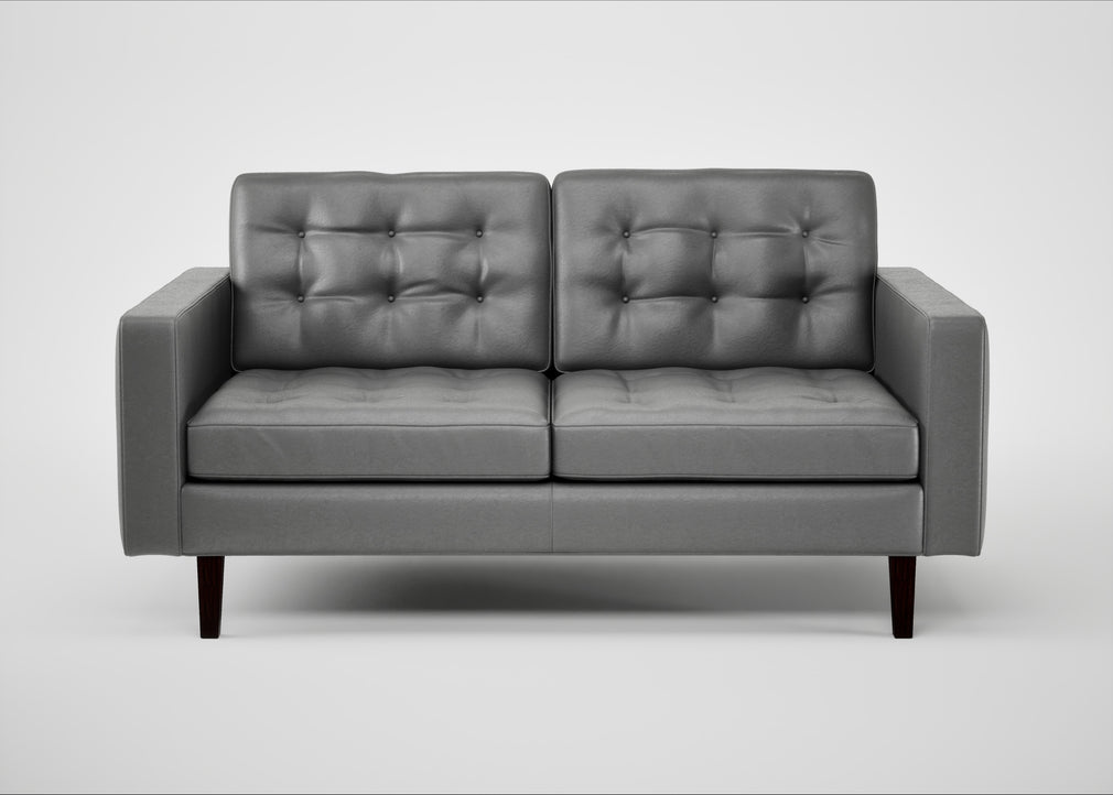 Hepburn 2 Seater Sofa Daino Leather Steel / Wenge Black