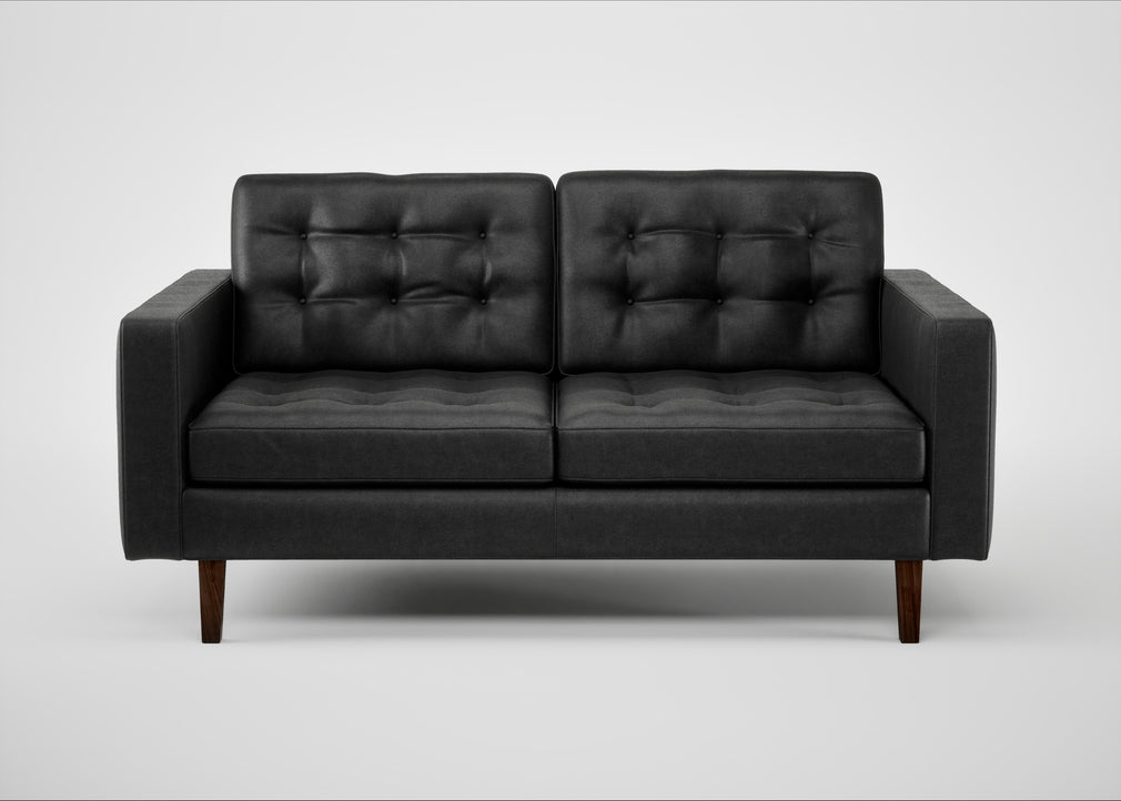 Hepburn 2 Seater Sofa Linea Leather Black 622 / Walnut