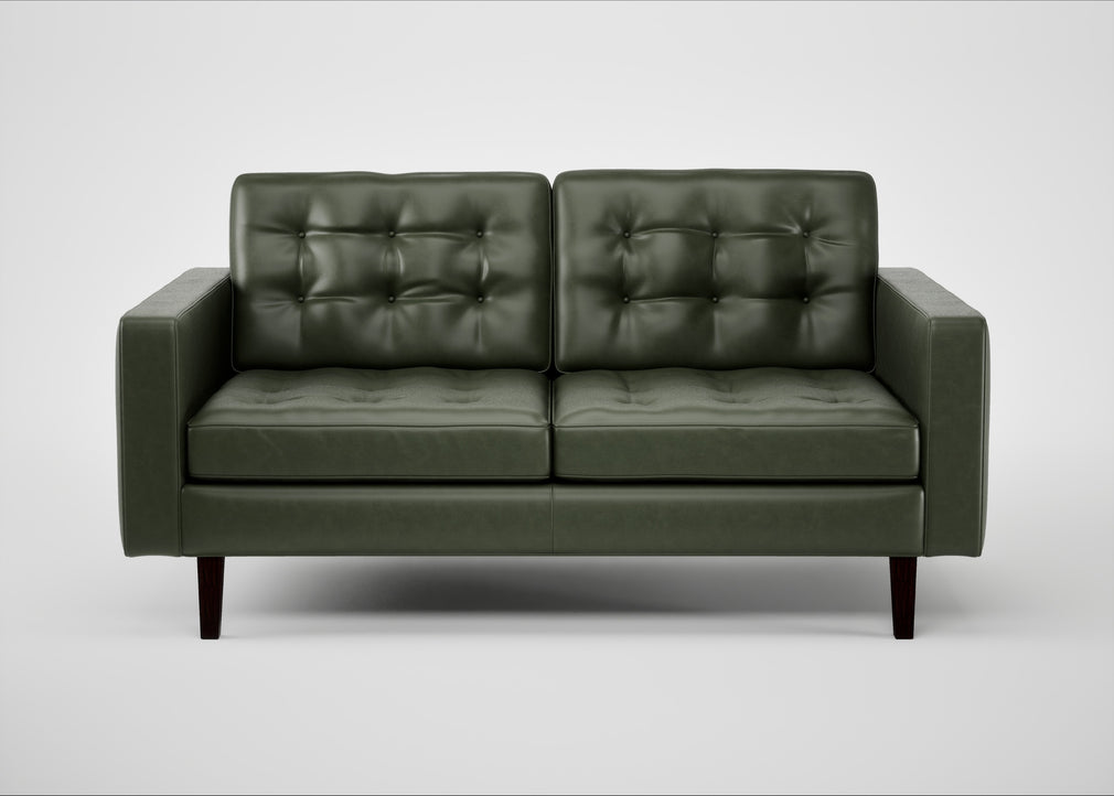 Hepburn 2 Seater Sofa Leather Stonewash Vintage Green 278 / Walnut