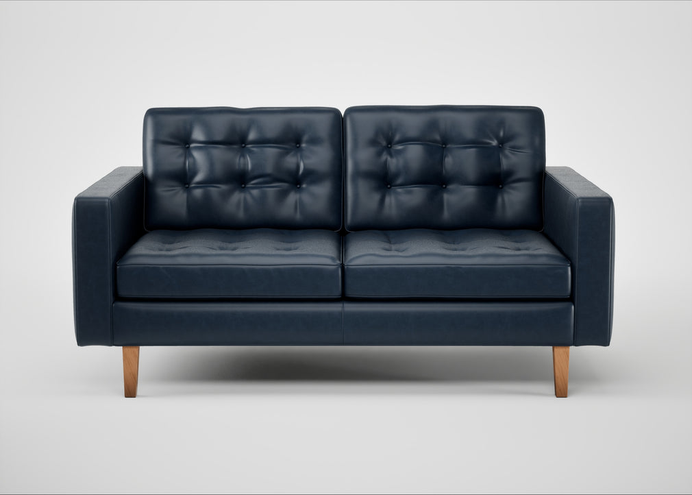 Hepburn 2 Seater Sofa Leather Stonewash Navy Blue 279 / Walnut